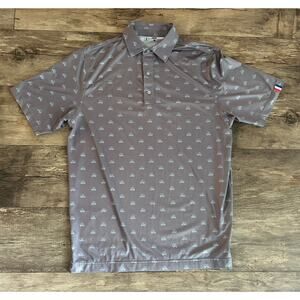 U Suck At Golf USAG Men’s Medium All Over Graphic Print Polo Gray Athleisure